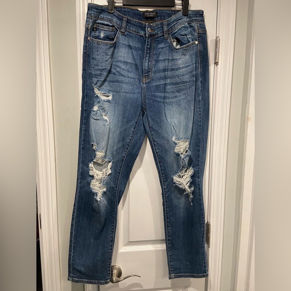 Judy Blue Size 16W Boyfriend Fit Distressed Straight Leg Medium Wash Denim Jeans - Picture 1 of 11